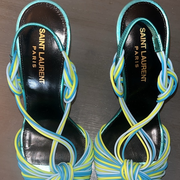 YSL Saint Laurent Gippy Multicolor Strappy Knot Patent Leather Sandal 38.5-US 8 - Picture 6 of 17